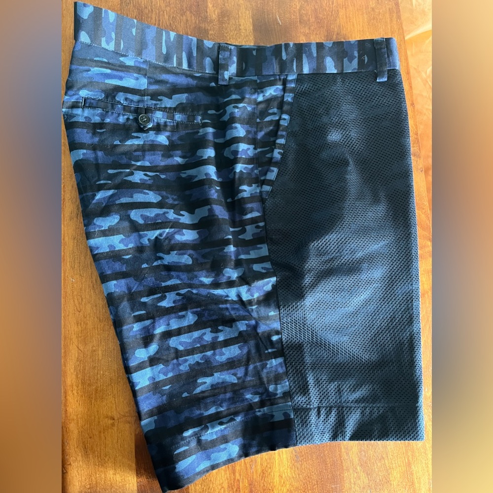 Custom camo shorts, black, blue, and navy. Unique:)